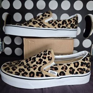 NEW Vans Leopard Print Slip-On Shoes -Mens 4.5/Womens 6- Tan,Black-Casual,Skater